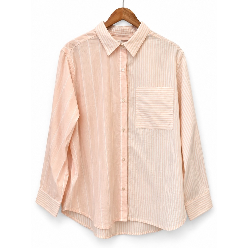 Marine Layer Shirt Pima Cotton Striped Relaxed Fit Pink White Coastal XL